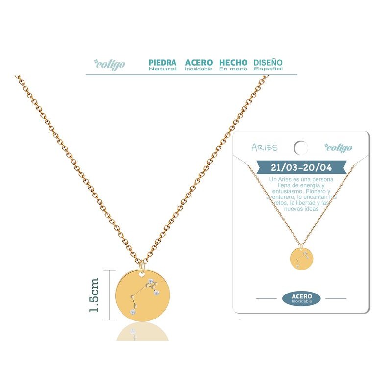 Colgante Constelacion Aries Acero Dorado - Coleccion Constelaciones Zodiaco